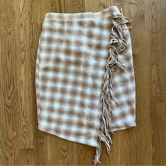 NWT Women's Fringed Faux Elastic Waist Plaid Blanket Wrap Midi Skirt (L) - Picture 6 of 13
